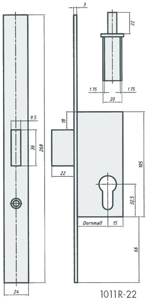 Rohrrahmen-Riegelschloss 1011R-22 1-tourig 22 mm