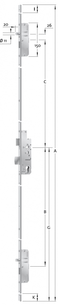 Mehrfachverriegelung Panik EP930 B001 Rundbolzen Flach-Stulp 92 mm