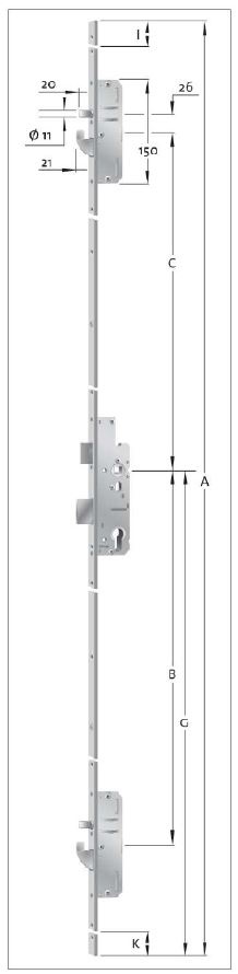 Mehrfachverriegelung Panik EP960 B001 Bolzen-Schwenkhaken U-Stulp