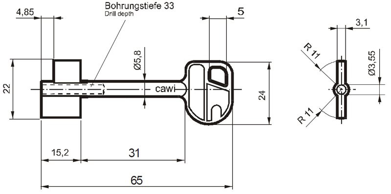 Tresorschlüssel 8231 5,8mm 65mm