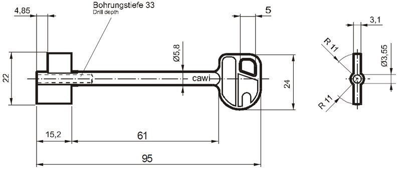 Tresorschlüssel 8232 5,8mm 95mm