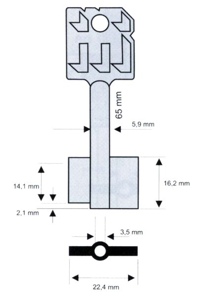 Tresorschlüssel 5,9mm 65mm