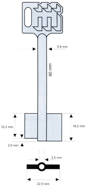 Tresorschlüssel 5,9mm 90mm