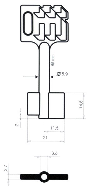 Tresorschlüssel 5,9mm 65mm