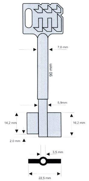 Tresorschlüssel Mauer 7/6x90